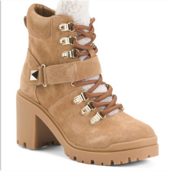 Marc Fisher $159 Nature Suede Sherpa Lug Sole Hiker Ankle Boots Sz 7.5. BNWOB‎ - Picture 1 of 13
